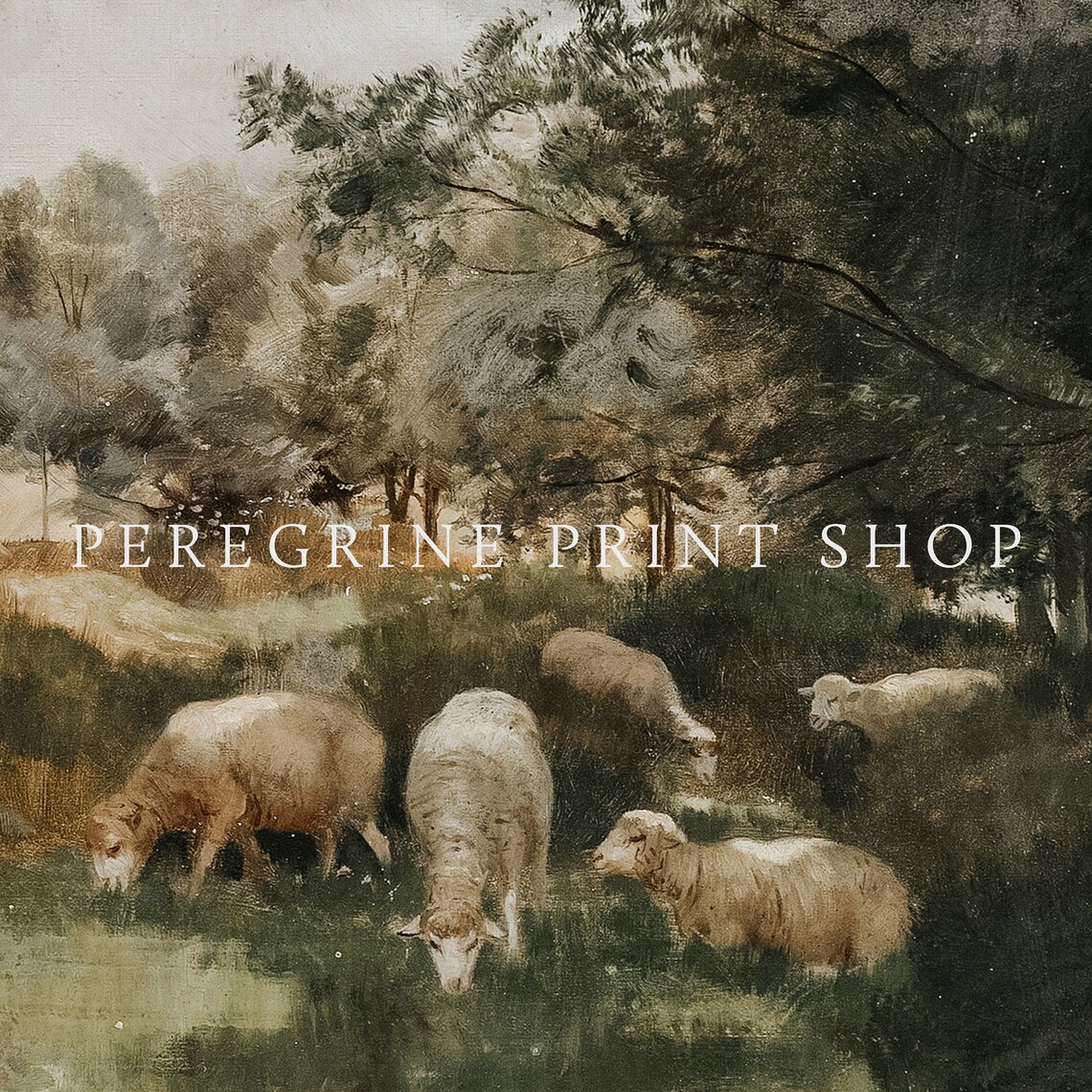 Sheep Grazing Green Pasture Vintage Countryside Farmhouse Art Poster - Image 3
