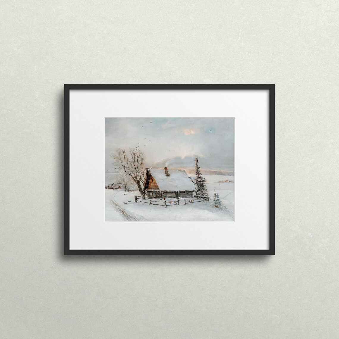 Winter Cabin Vintage Winter Landscape Painting Vintage Winter Art Print Christmas Cottage Painting L118 - Image 2
