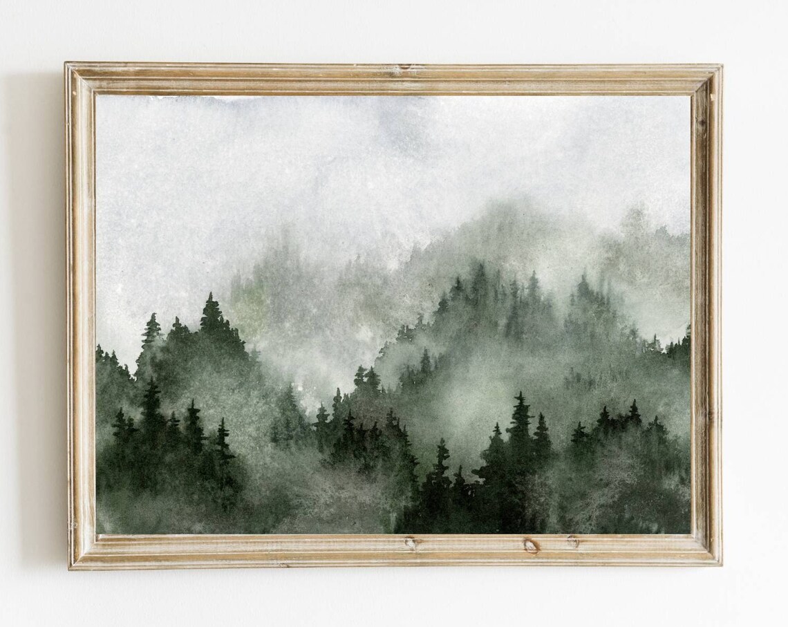 Pine Tree Misty Forest Panoramic Landscape Art Print