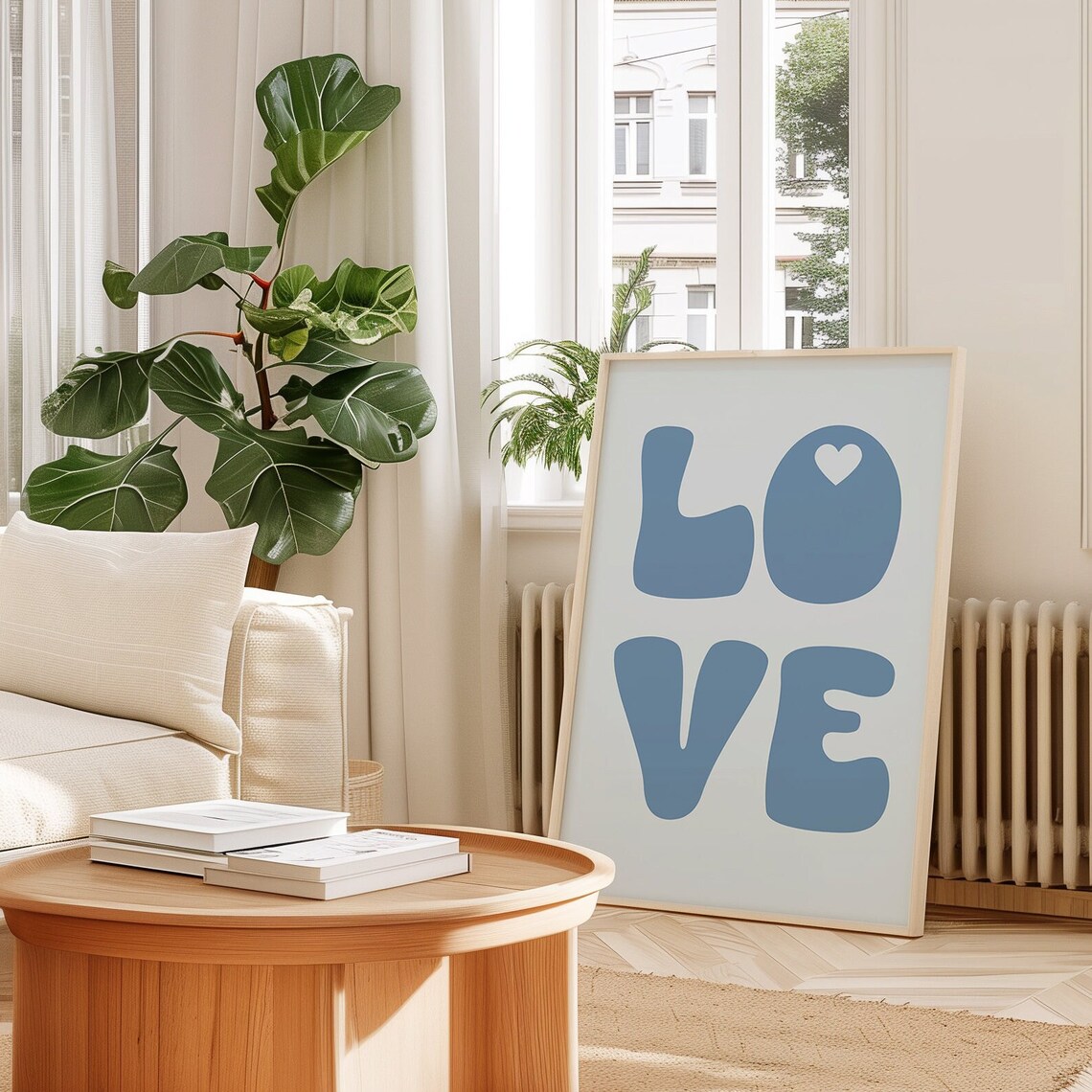 Navy Blue Retro LOVE Bubble Letter Typography Poster With Heart - Image 3