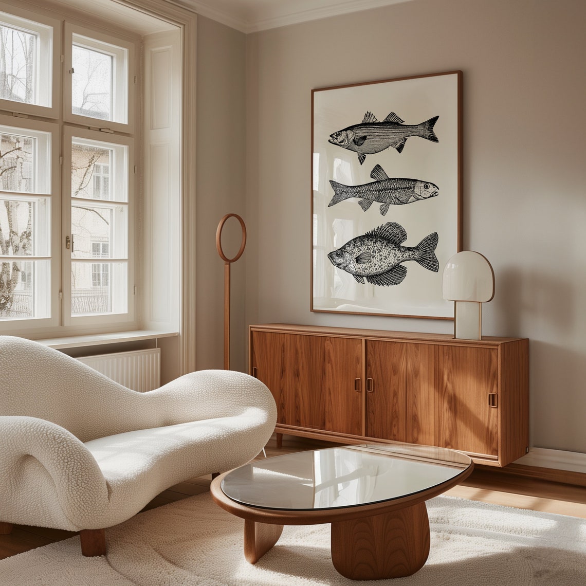 Vintage Black And White Fish Trio Naturalist Illustration Poster - Image 3