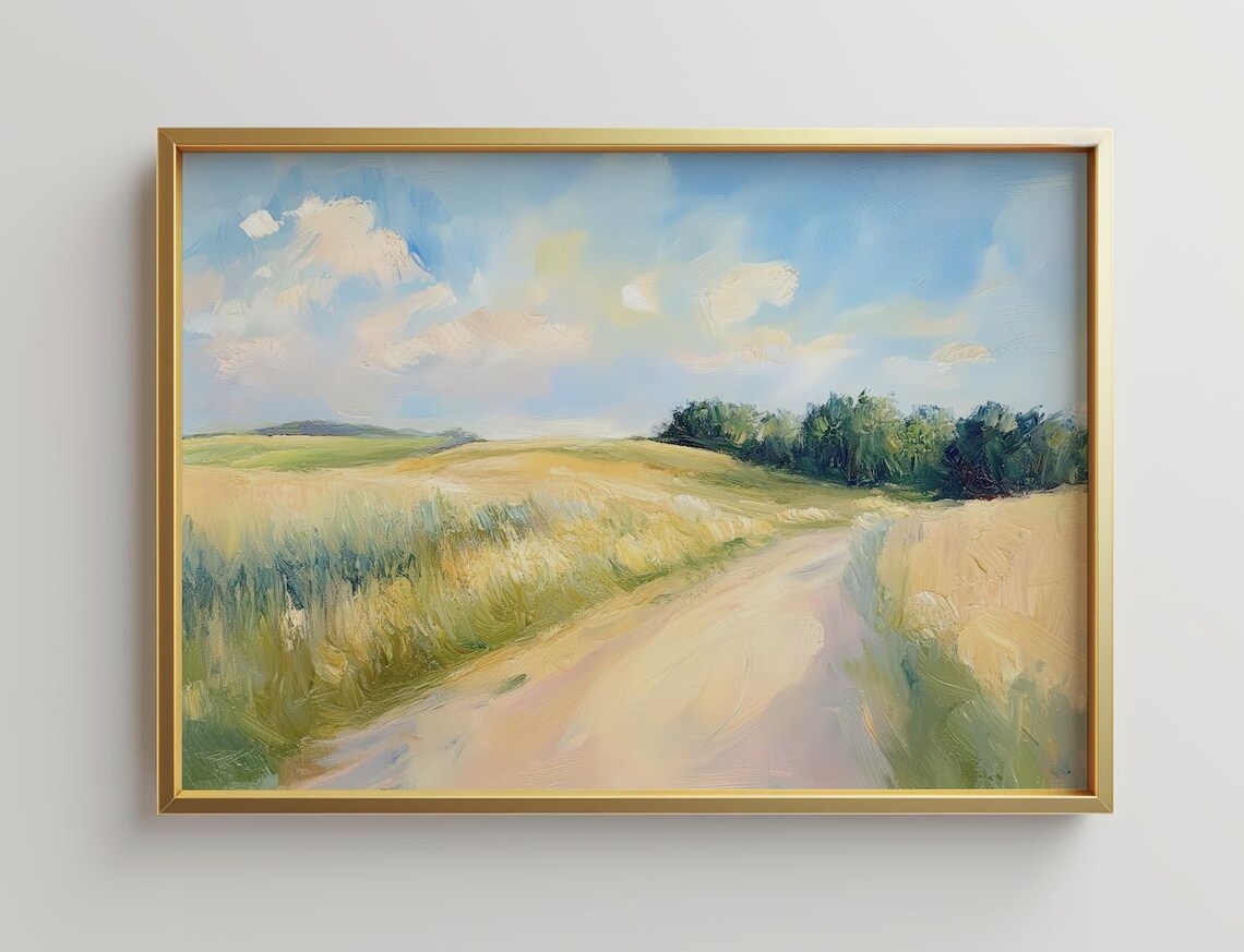 Country Road Golden Fields Impressionist Landscape Oil Painting Poster