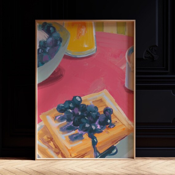 Blueberry Waffles Still Life Painting Moody Painting Breakfast Bar Aesthetic Prints Still Life Art Contemporary Art