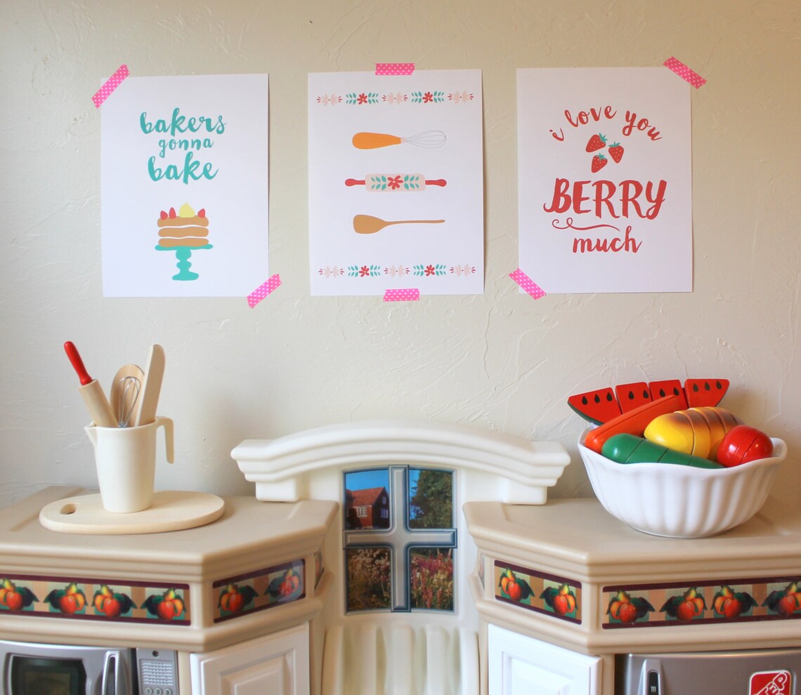Set of Three Play Kitchen Prints, Valentine Wall Decor