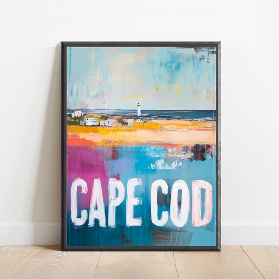 Cape Cod Lighthouse Beach Abstract Blue Coastal Travel Poster