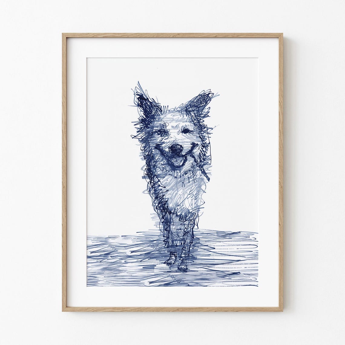Scruffy Terrier Dog Blue Ink Sketch Portrait Dog Lover Poster