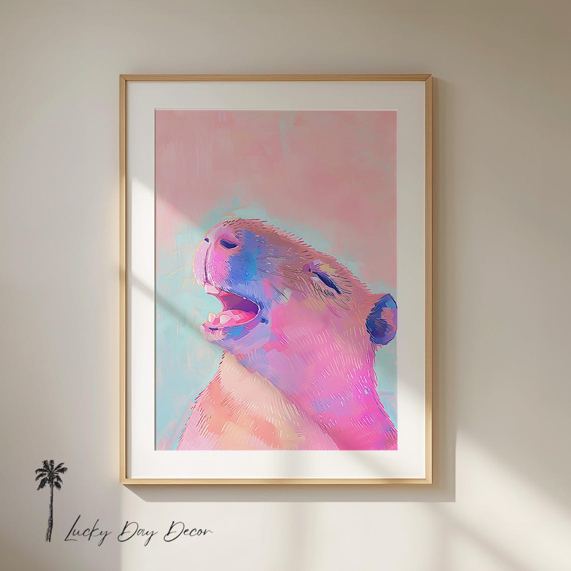 Laughing Capybara Colorful Pastel Watercolor Portrait Poster