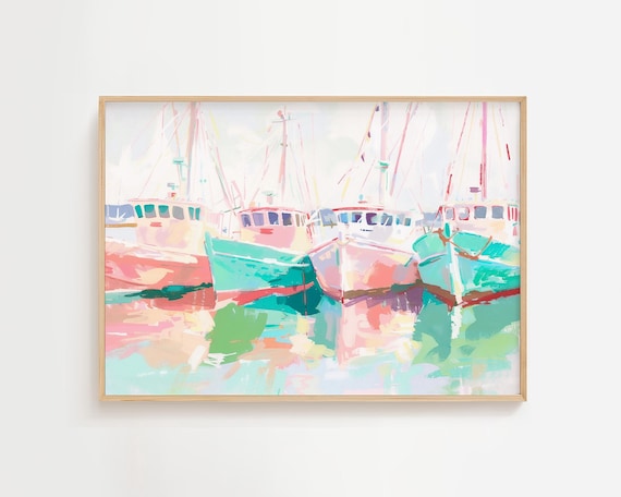 Shrimp Boats Parked, Watercolor Art Print
