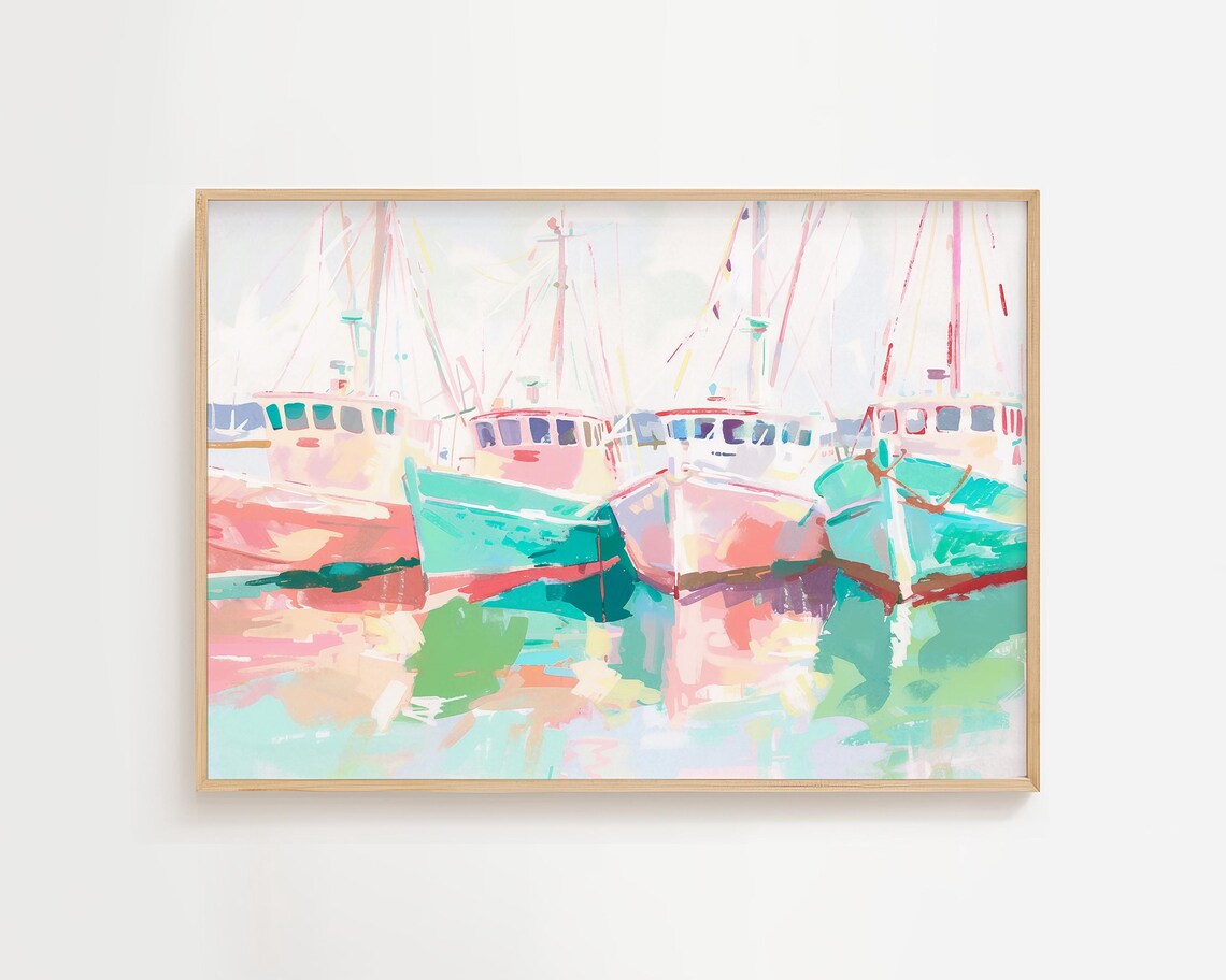 Shrimp Boats Parked, Watercolor Art Print