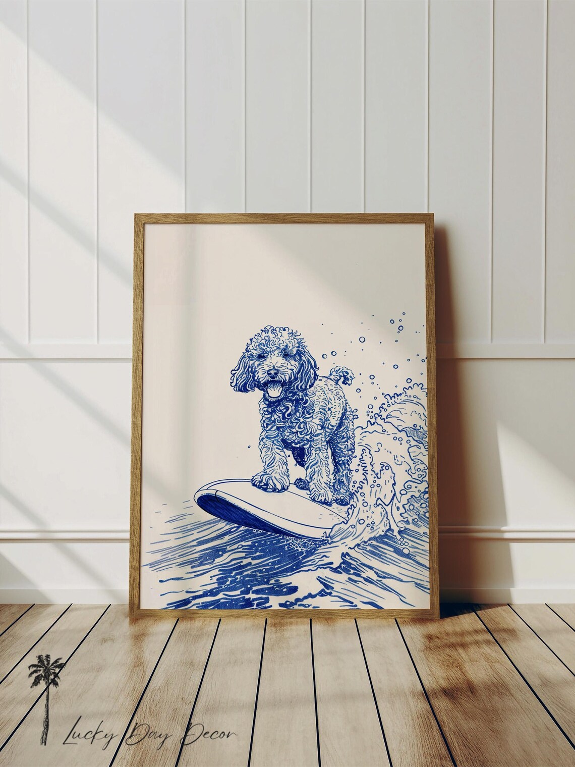 Golden Doodle Surfing Fun Dog Sketch Art Print
