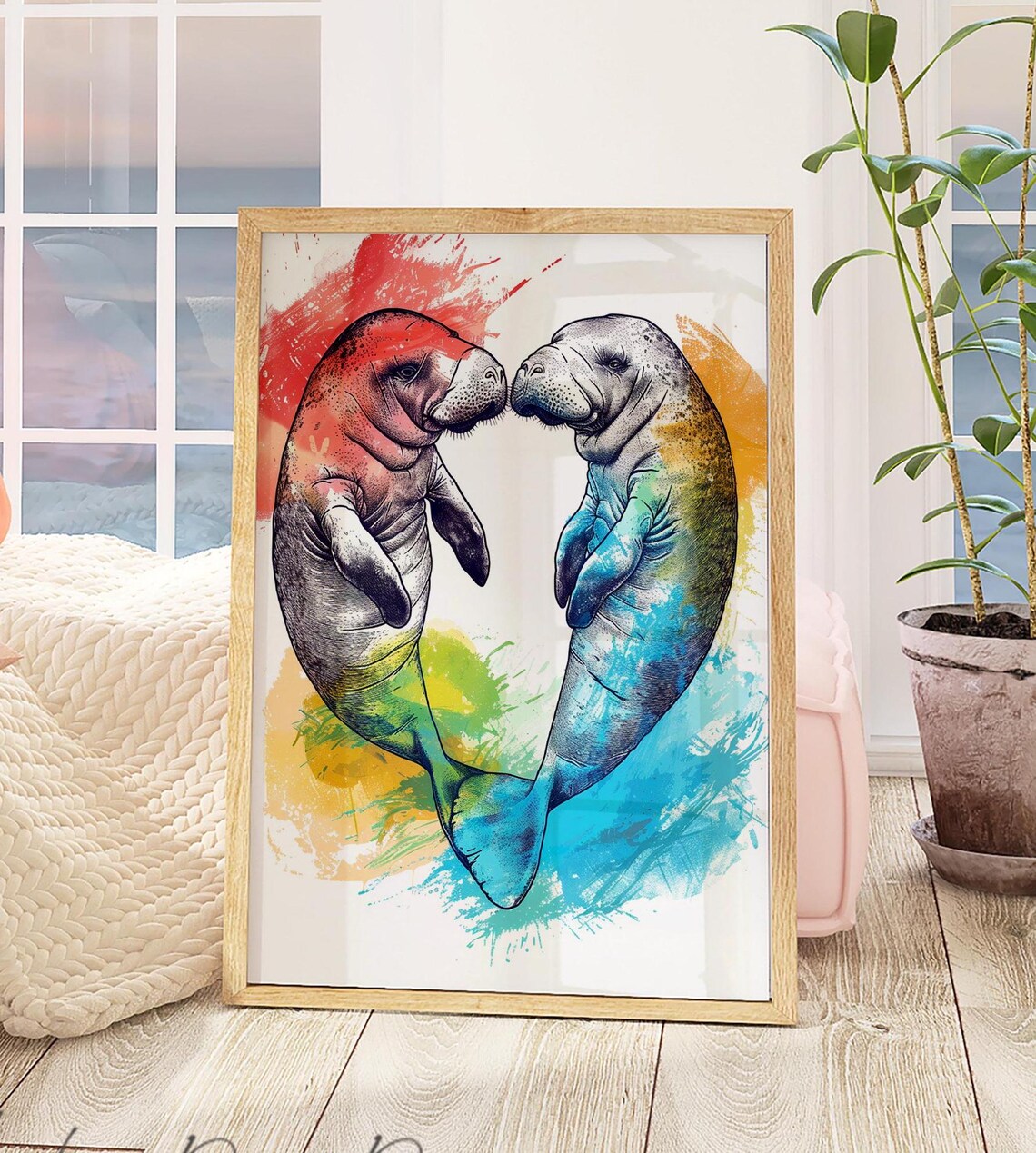 Manatee Love Sketch, Romantic Florida Art Print