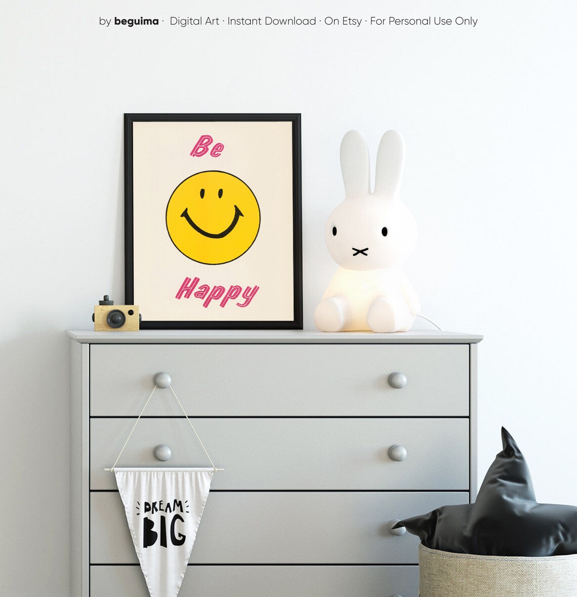 Be Happy Yellow Smiley Face Retro Positive Vibes Dorm Room Poster - Image 2