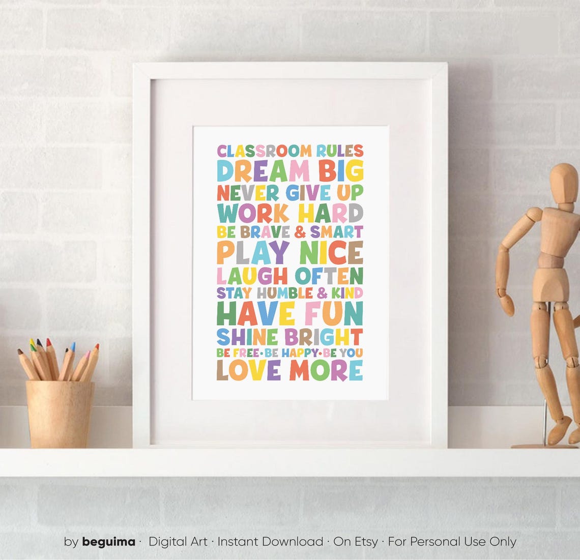 Classroom Rules Dream Big Never Give Up Colorful Kids Poster - Image 3