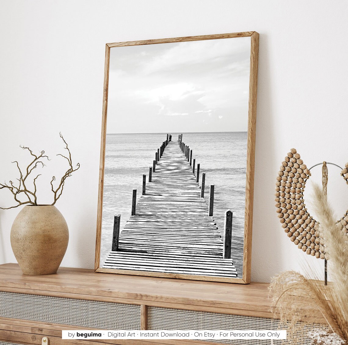 Wooden Pier Sea Landscape Photography Art Print - Image 2