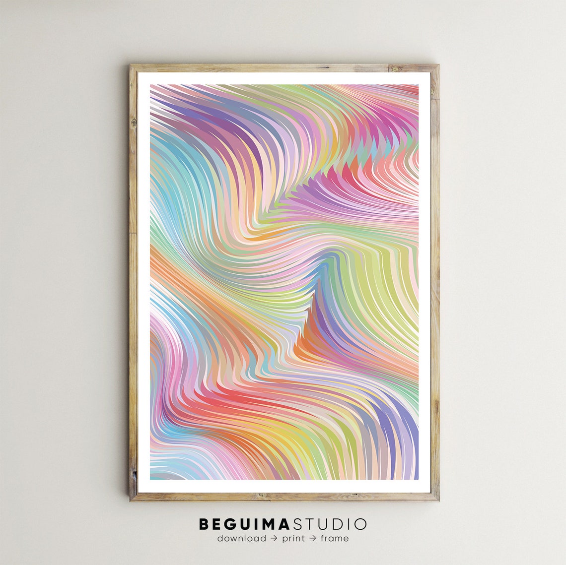 Pastel Flowing Lines Abstract Rainbow Swirl Wall Decor Poster