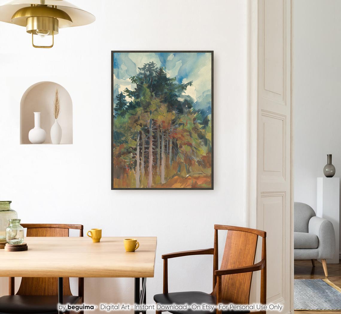 Pine Forest Watercolor Impressionist Nature Landscape Poster - Image 3