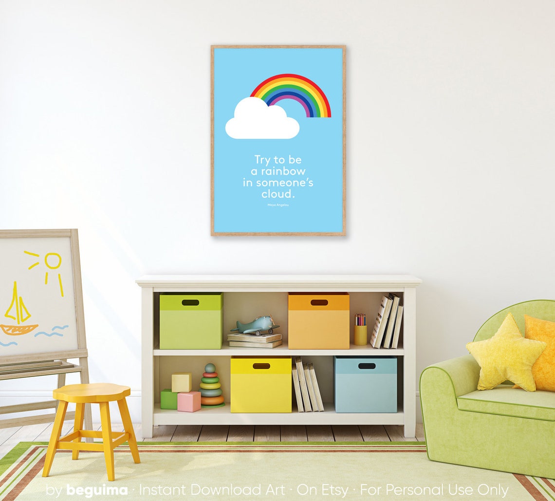 Try to Be a Rainbow in Someones Cloud Maya Angelou Quote Poster - Image 4