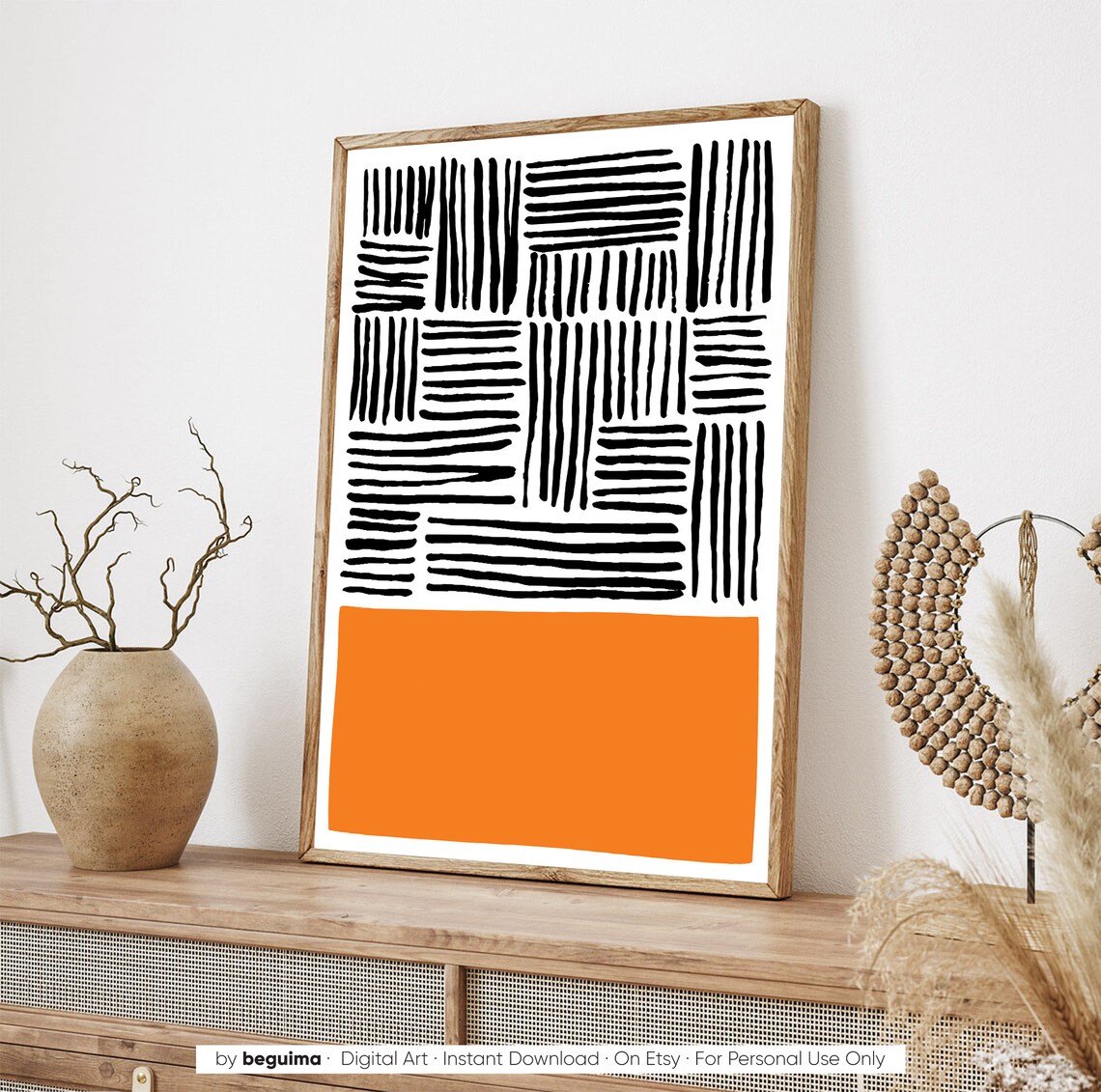 Orange Mid Century Modern Abstract Art Print - Image 3