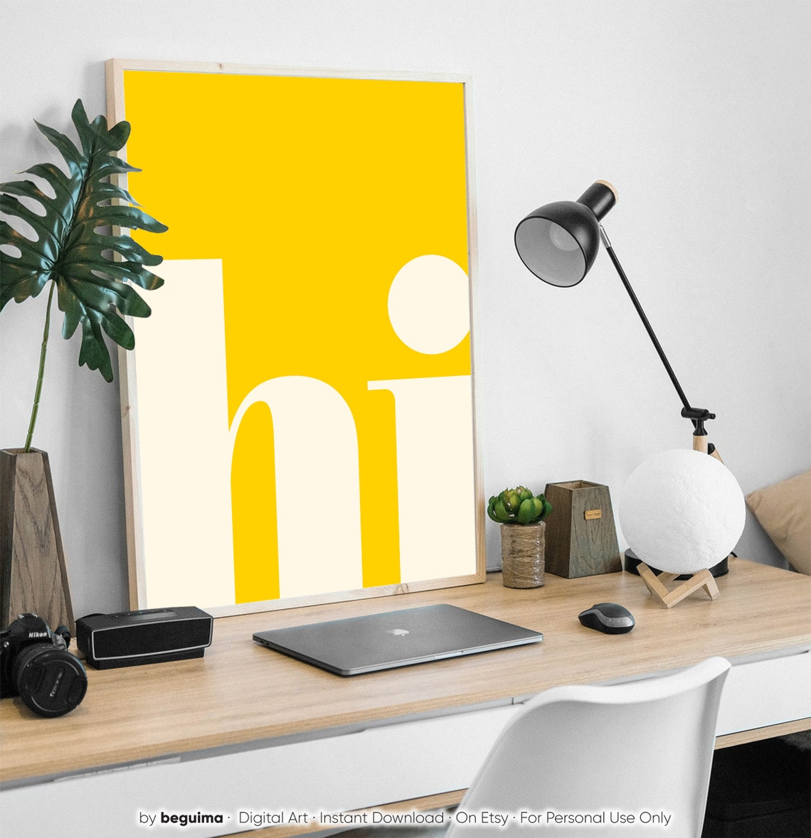 Hi Minimalist Yellow Cream Typography Modern Graphic Art Poster - Image 2
