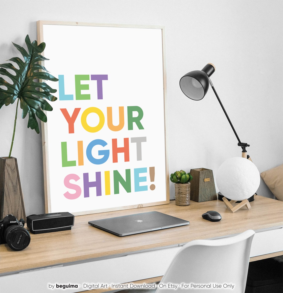Let Your Light Shine Bright Bold Colorful Kids Room Quote Poster - Image 3