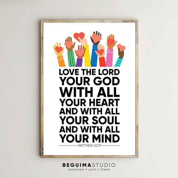 Bible Verse Posters Christian Print Kids Wall Art Inspirational Quotes Matthew 2237 Love The Lord Your God With All Your Heart Soul Mind