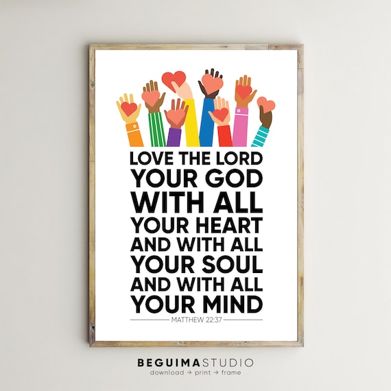 Love The Lord Your God Matthew 22 37 Bible Verse Hearts Kids Poster