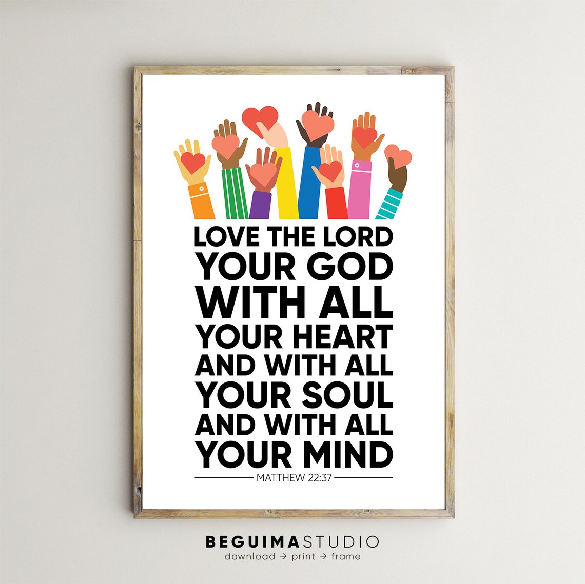 Love The Lord Your God Matthew 22 37 Bible Verse Hearts Kids Poster