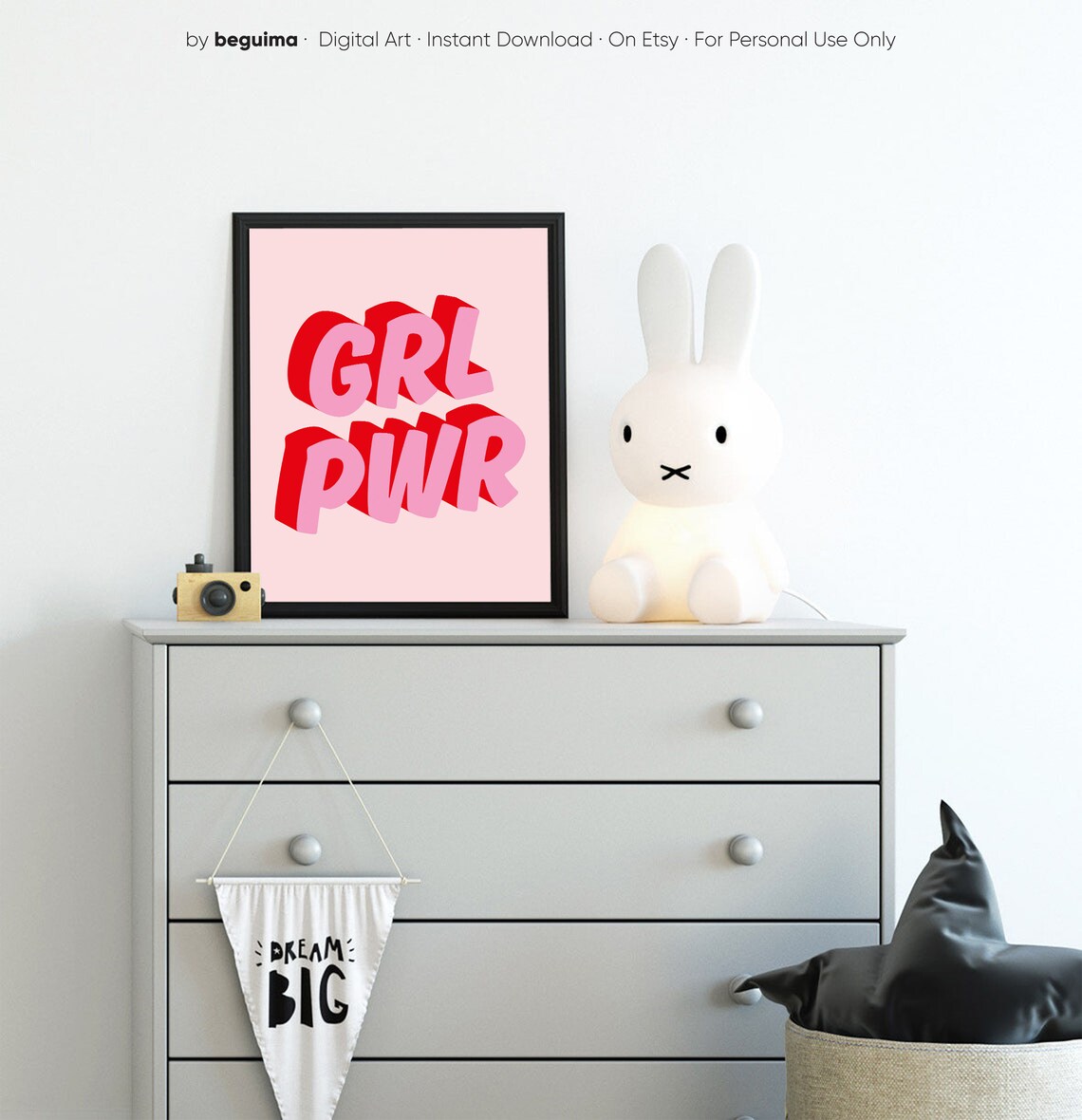 Girl Power Pink Red Feminist Nursery Poster - Image 3