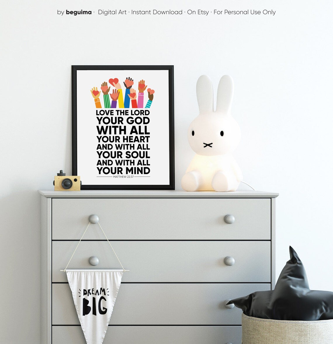 Love The Lord Your God Matthew 22 37 Bible Verse Hearts Kids Poster - Image 2
