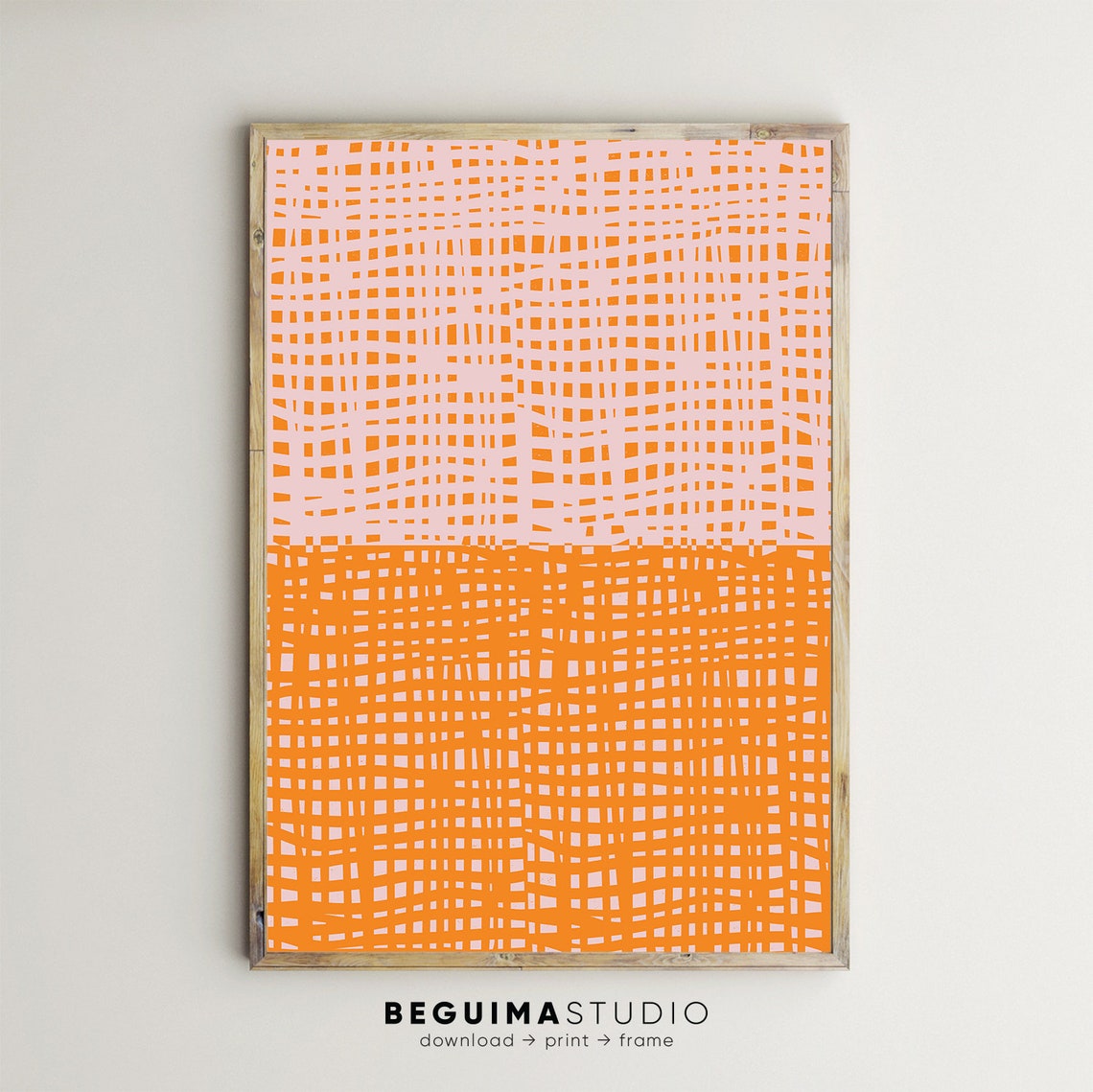 Orange Grid On Blush Pink Decorative Abstract Pattern Wall Art