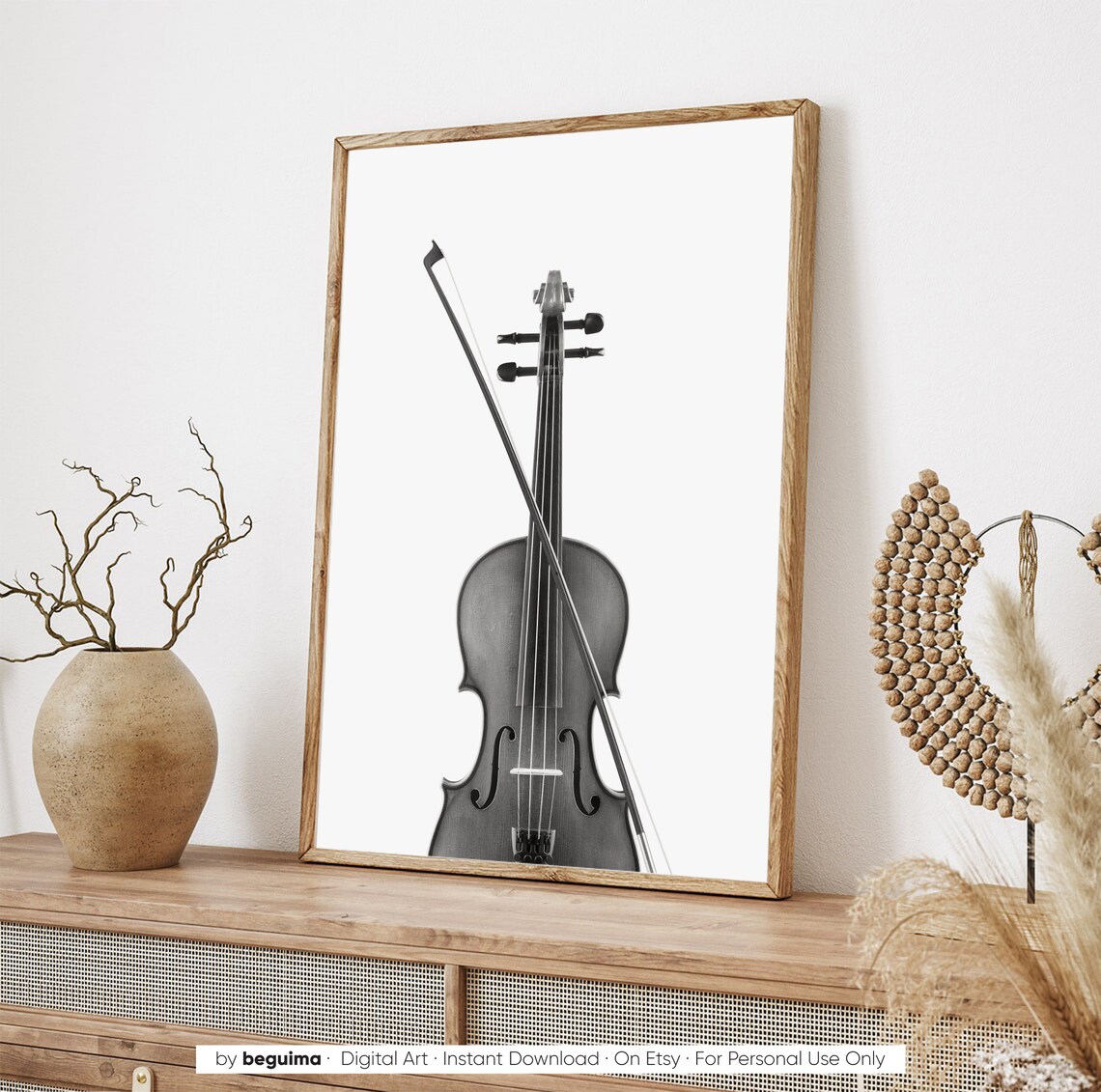 Violin Music Wall Art Print, Black and White - Image 3