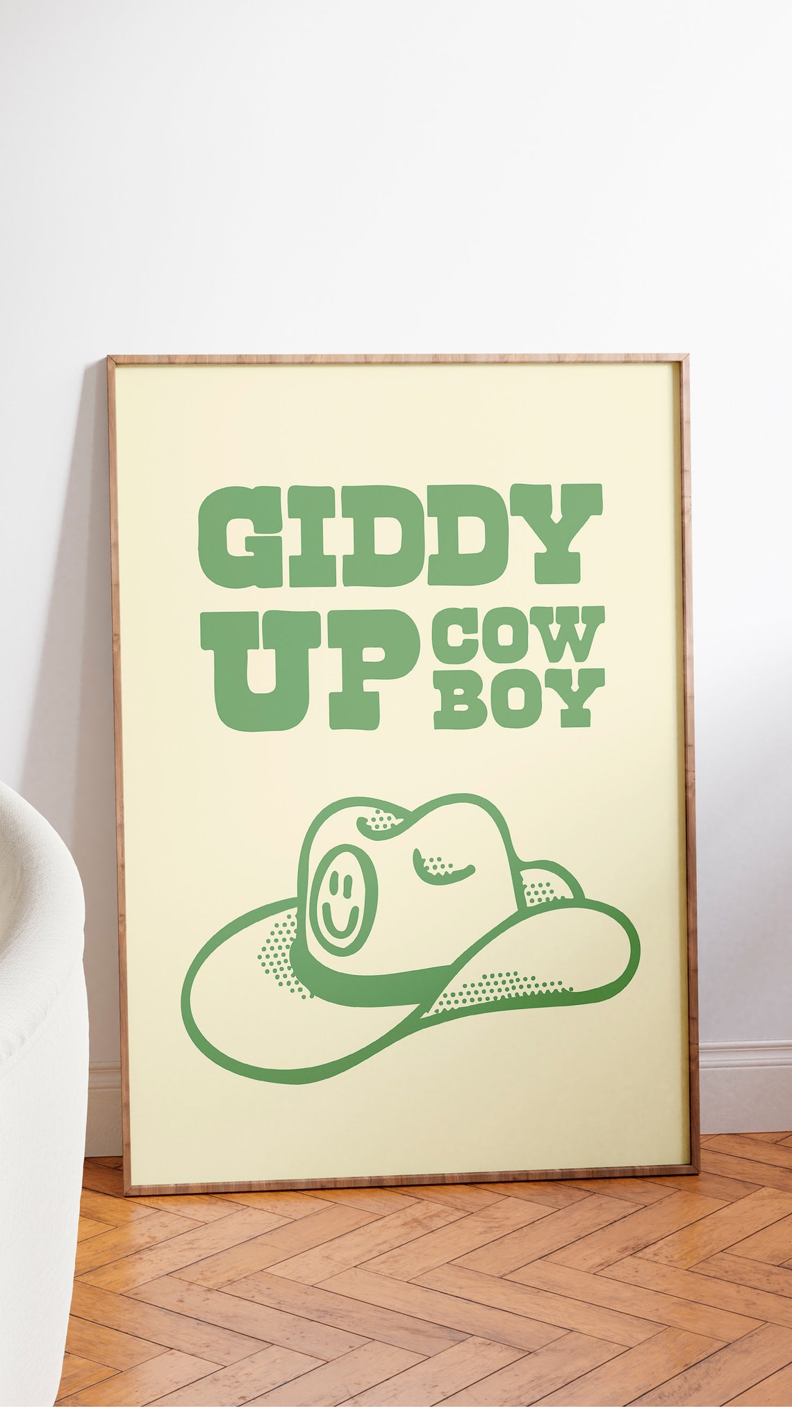 Giddy Up Cowboy Green Smiling Cowboy Hat Retro Western Quote Poster - Image 2