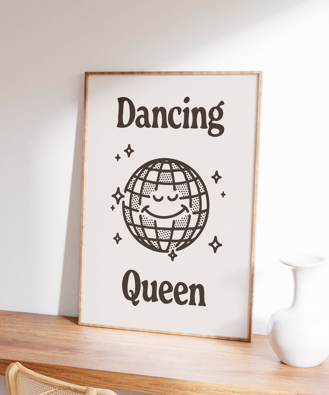 Dancing Queen Black Smiling Disco Ball Retro 70s Party Quote Poster - Image 6