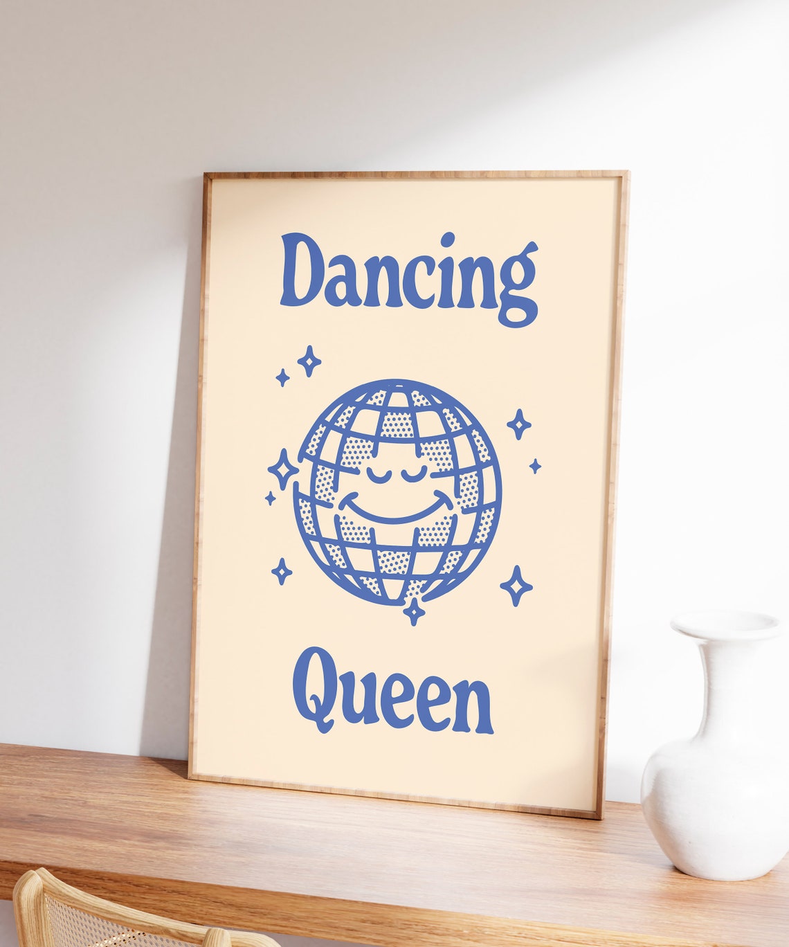 Dancing Queen Blue Smiling Disco Ball Retro 70s Party Quote Poster - Image 7
