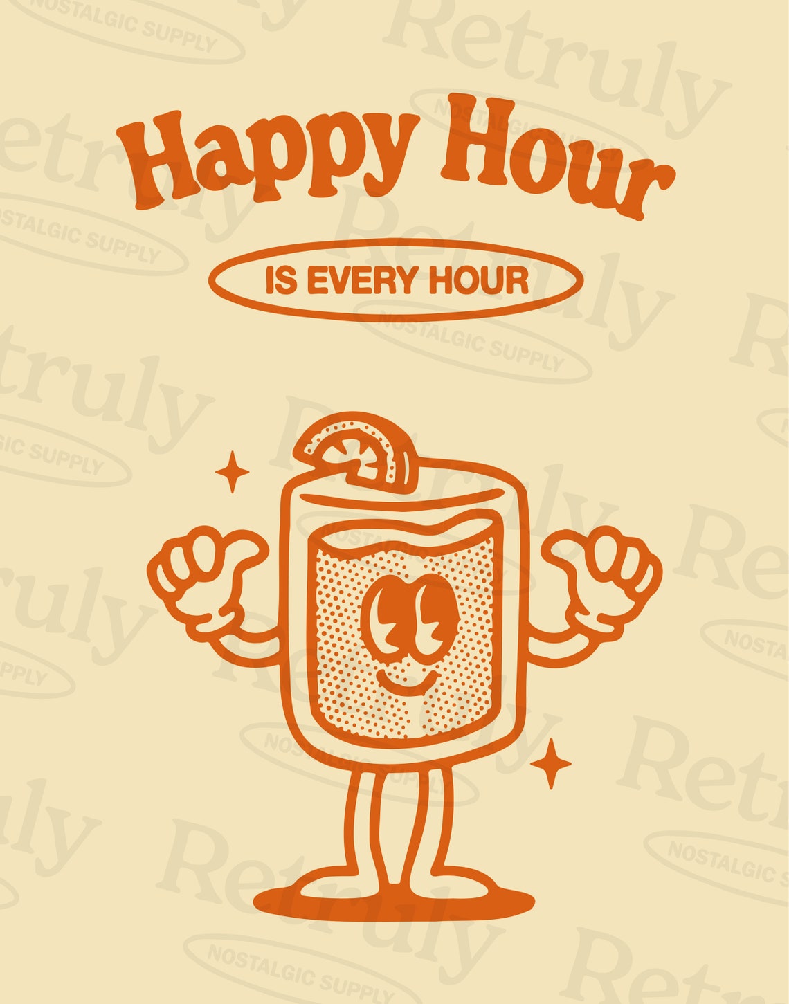 Happy Hour Is Every Hour Retro Cartoon Cocktail Bar Decor Poster - Image 2