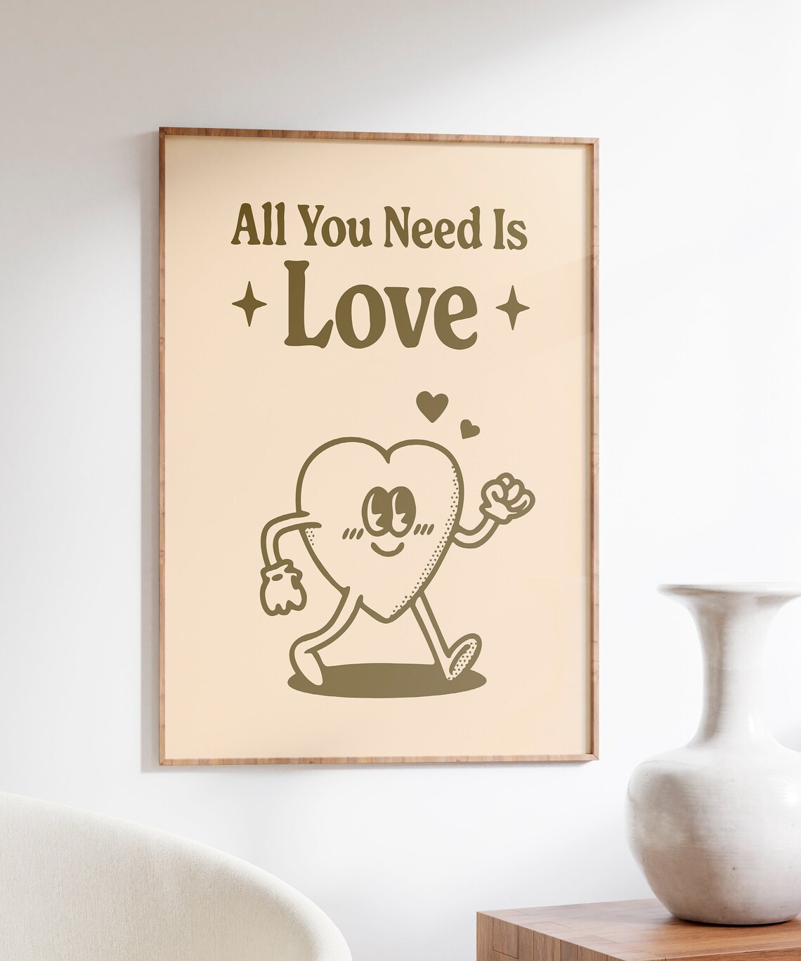 All You Need Is Love Retro Cartoon Walking Heart Motivational Poster - Image 3