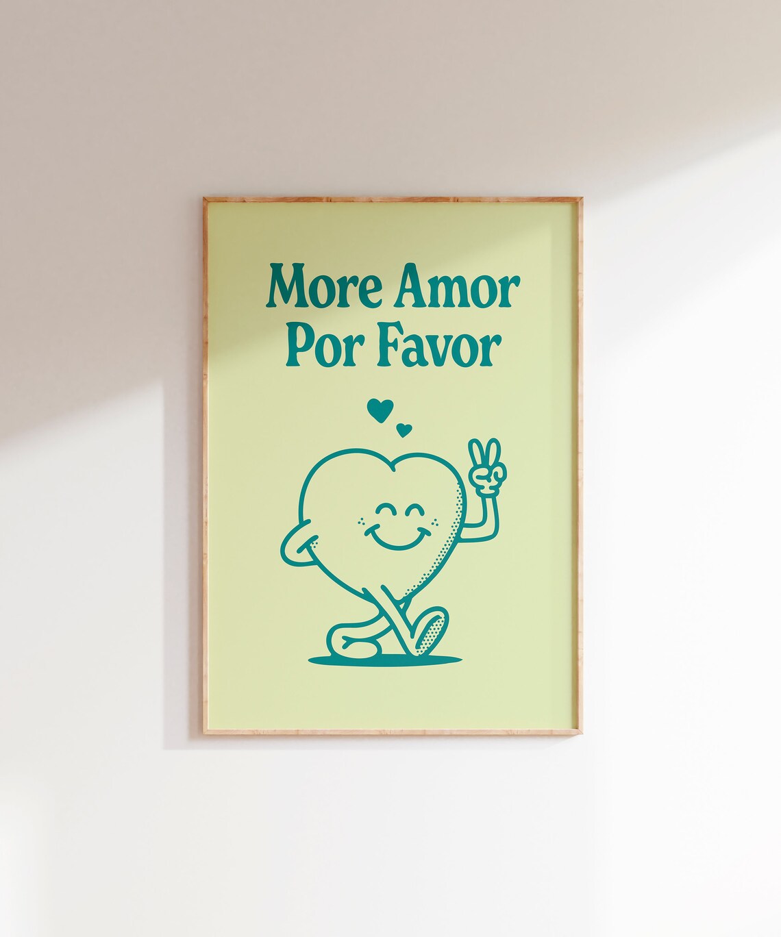 More Amor Por Favor Smiling Heart Character Retro Quote Wall Art - Image 3