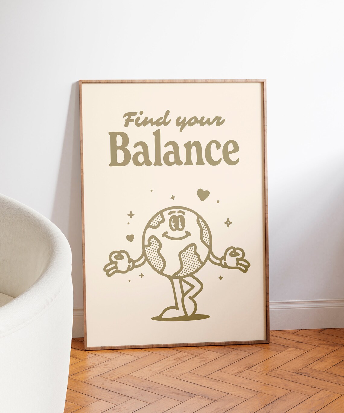 Find Your Balance Meditating Earth Character Retro Mindfulness Quote Poster - Image 3
