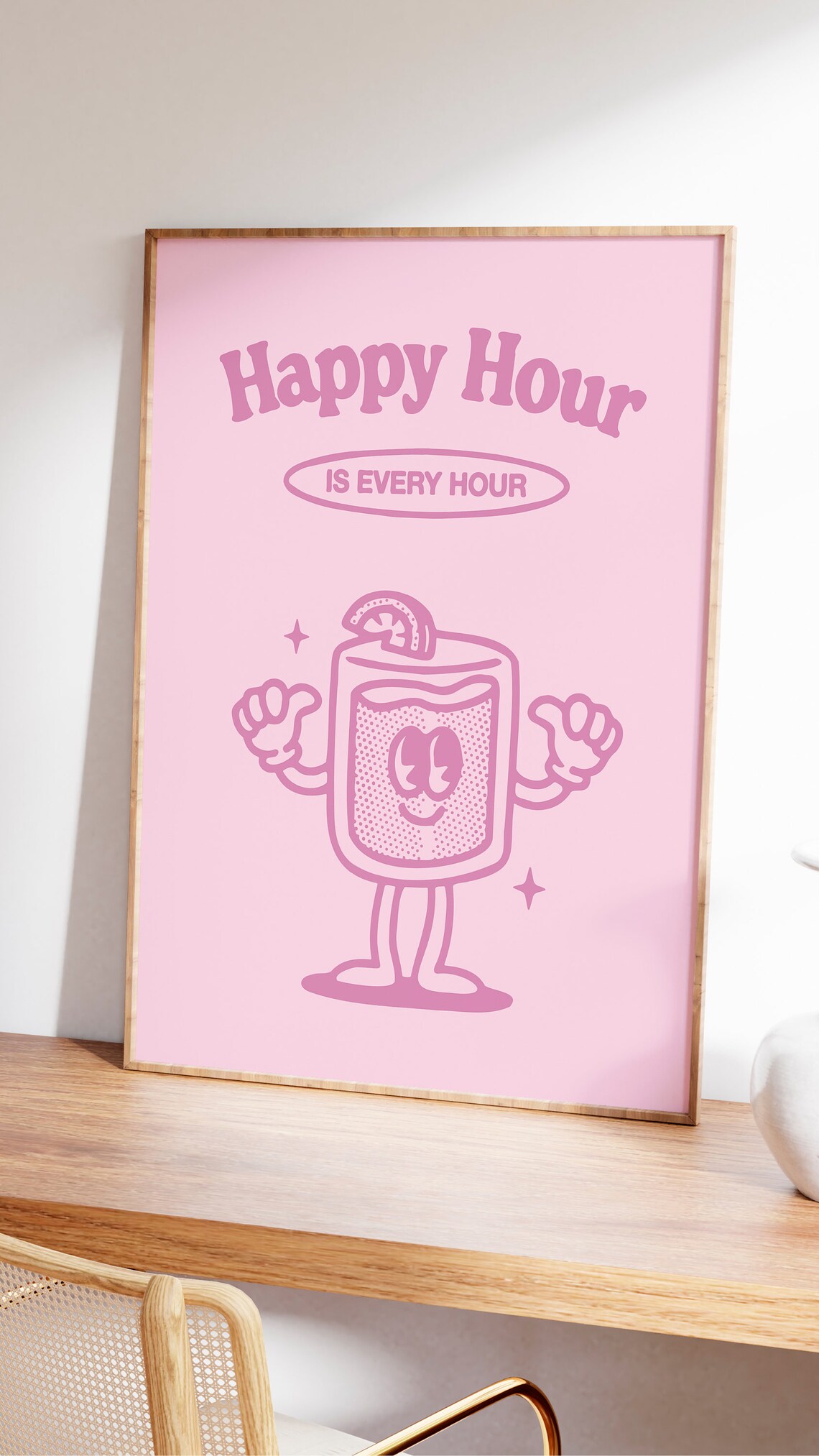 Happy Hour Is Every Hour Pink Cocktail Mascot Bar Party Poster - Image 2