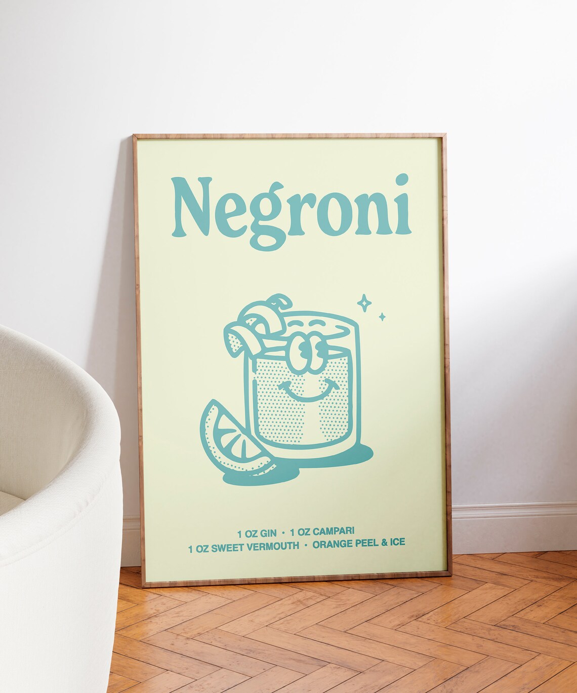 Negroni Classic Retro Cocktail Recipe Teal Bar Cart Art Print - Image 3