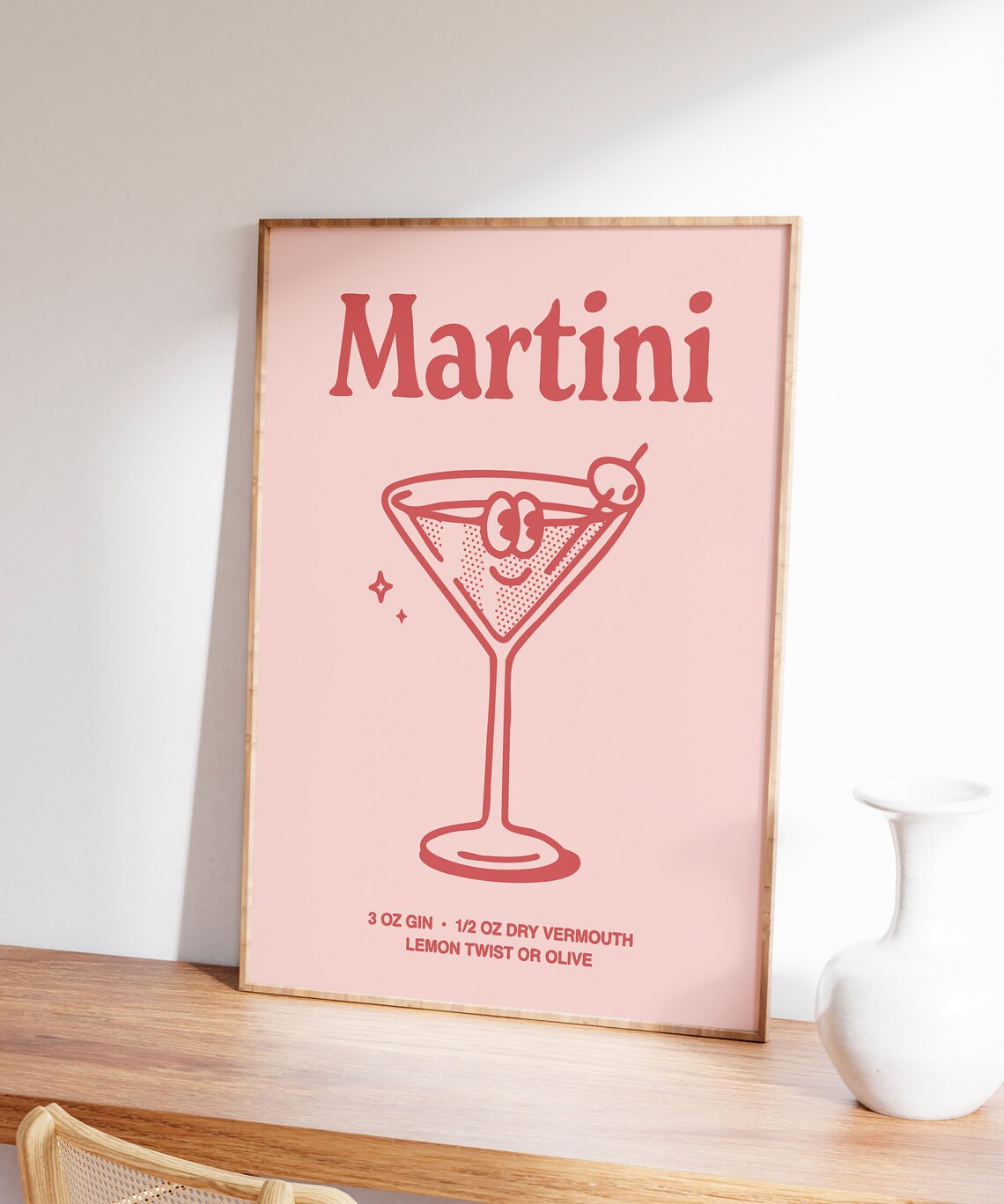 Martini Cocktail Recipe Smiling Glass Retro Pink Bar Cart Poster - Image 4