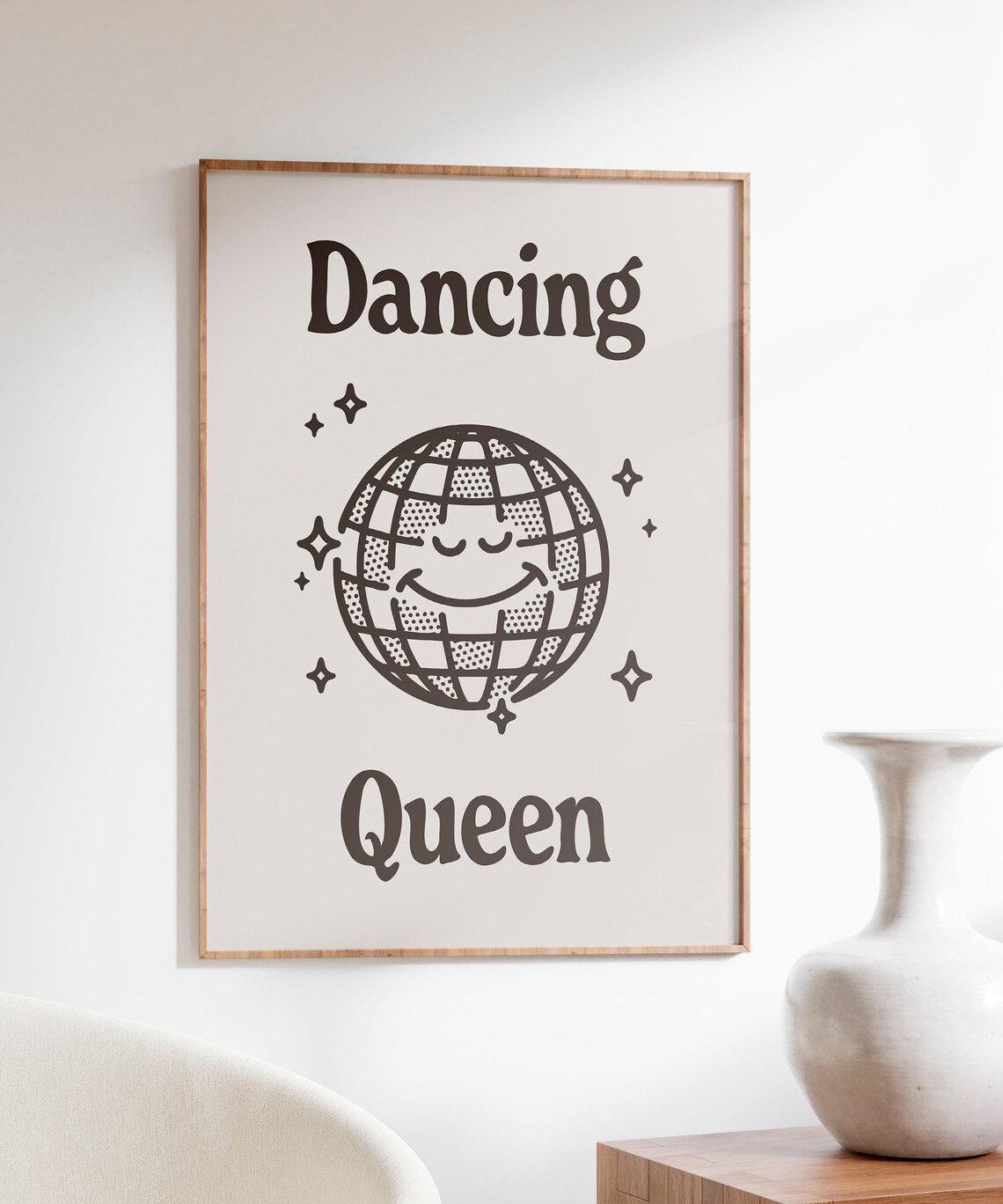 Dancing Queen Black Smiling Disco Ball Retro 70s Party Quote Poster - Image 4