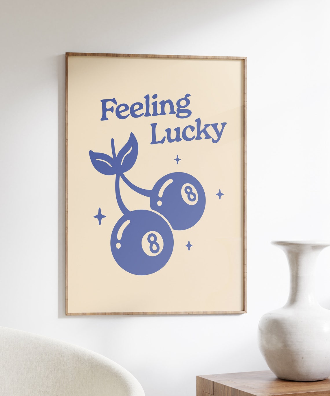 Feeling Lucky Blue 8-Ball Cherry Illustration Retro 70s Wall Art - Image 5