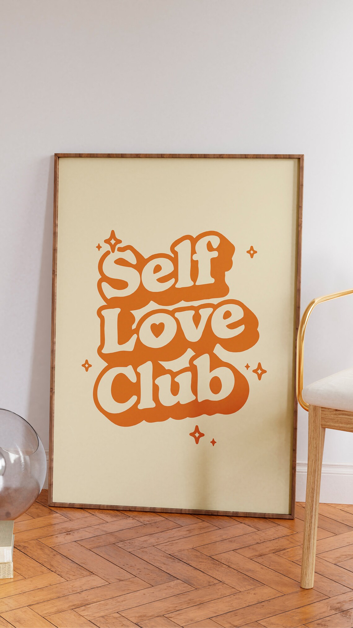 Self Love Club Orange Retro Bubble Lettering Sparkle Quote Poster - Image 2