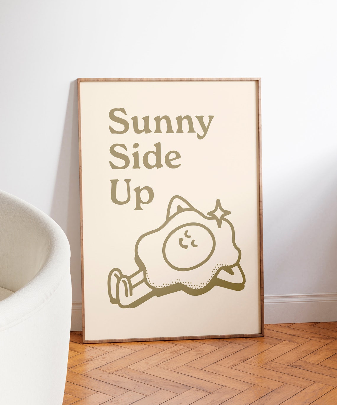 Sunny Side Up Retro Fried Egg Cartoon Breakfast Quote Fun Wall Art - Image 3