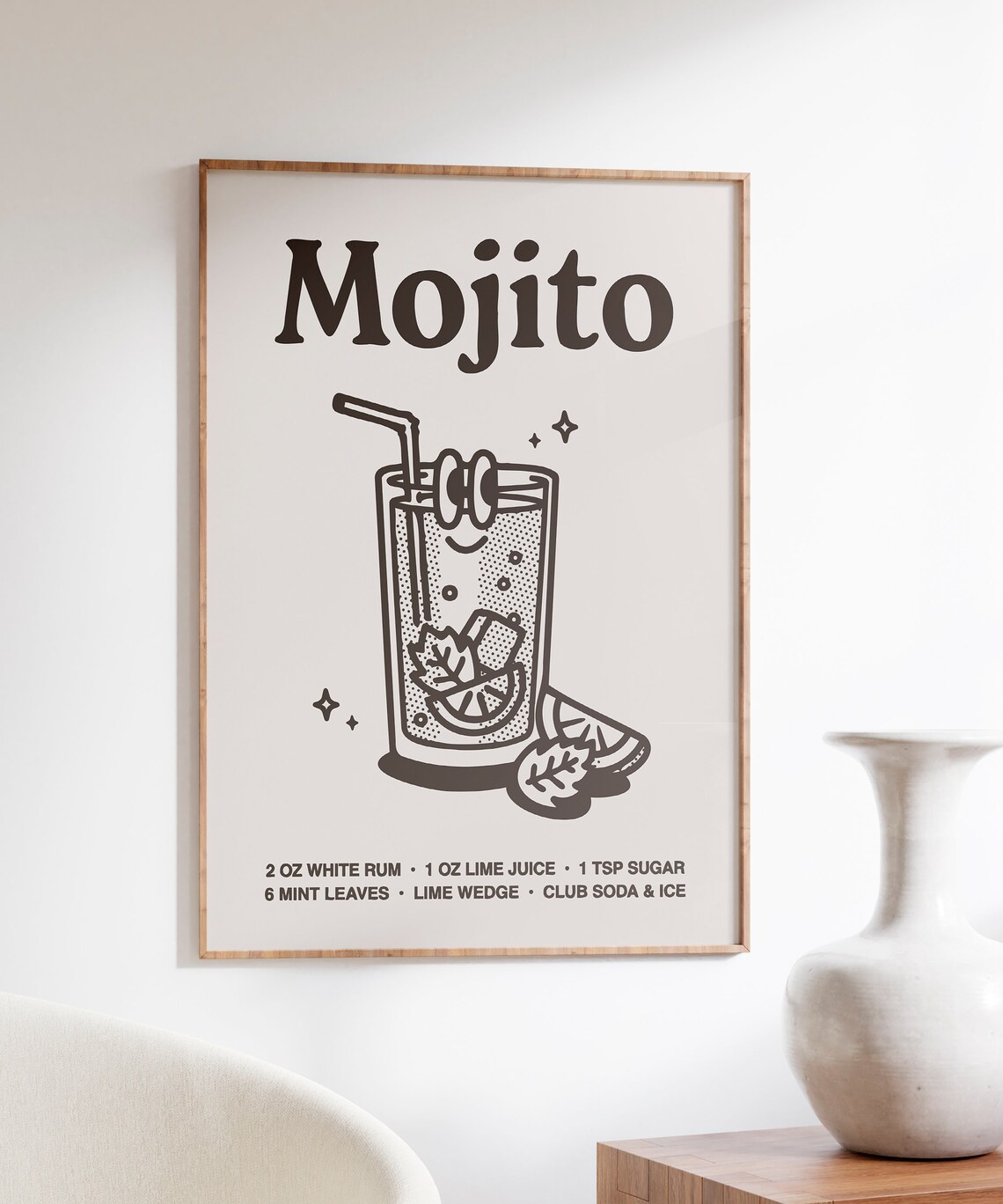 Mojito Cocktail Recipe Black Line Art Kitchen Bar Cart Poster - Image 4