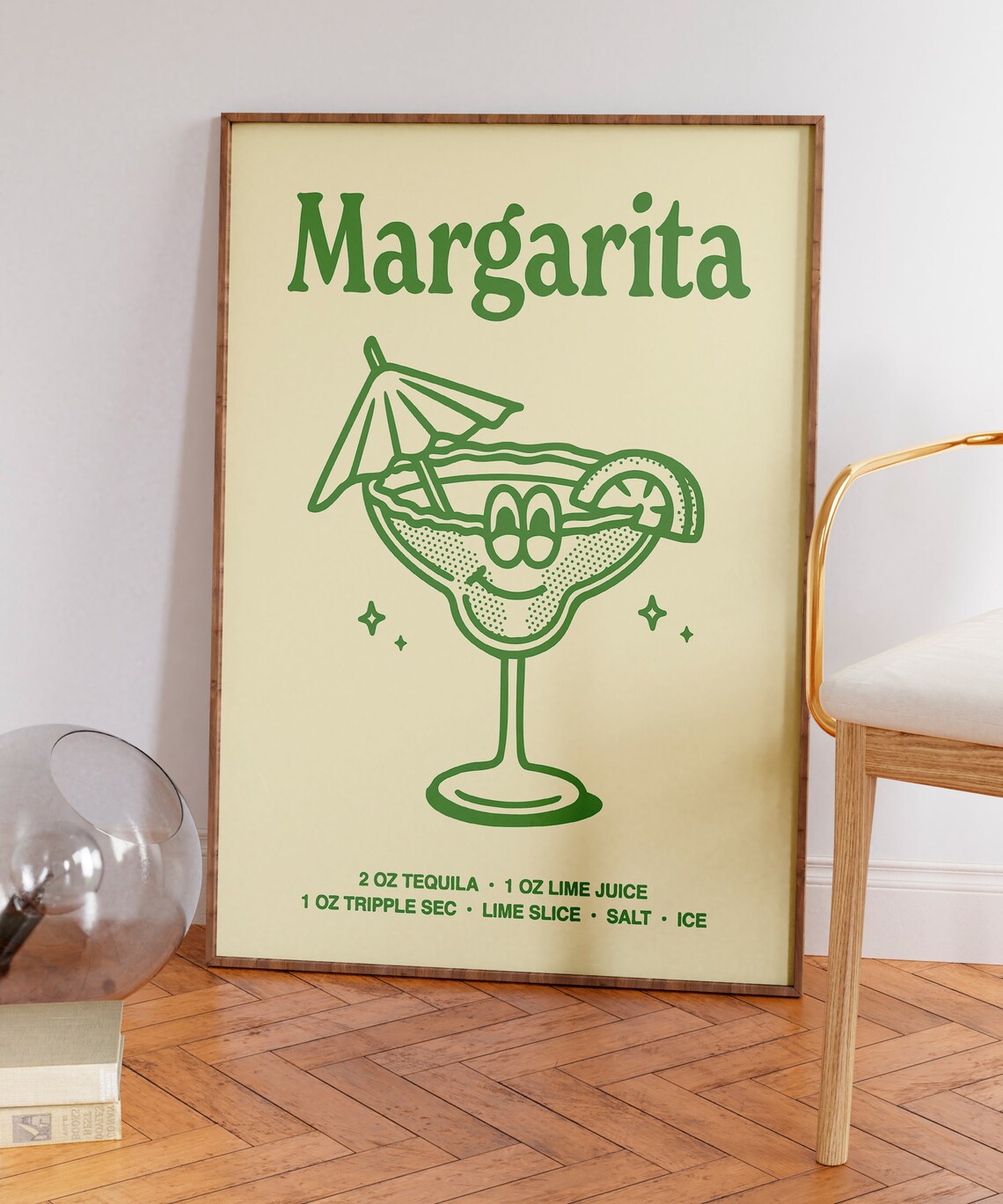 Margarita Cocktail Recipe Retro Green Bar Cart Drink Art Poster - Image 7