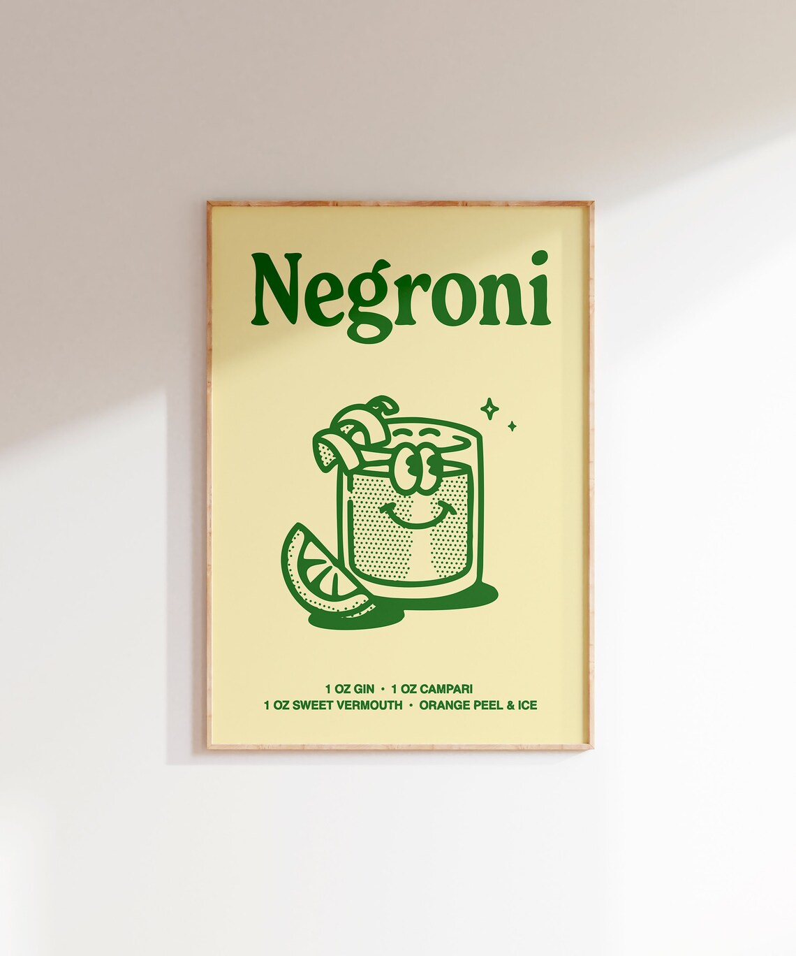 Negroni Cocktail Recipe Green Line Art Kitchen Bar Cart Poster - Image 6