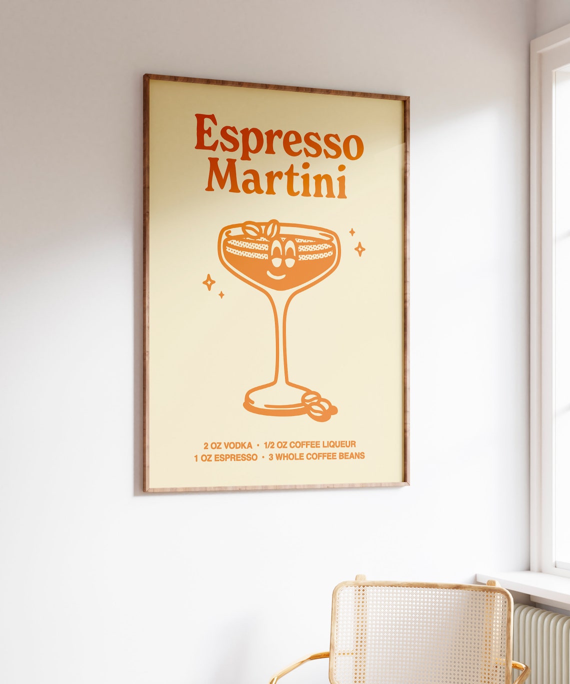Espresso Martini Cocktail Recipe Smiling Glass Retro Orange Poster - Image 4