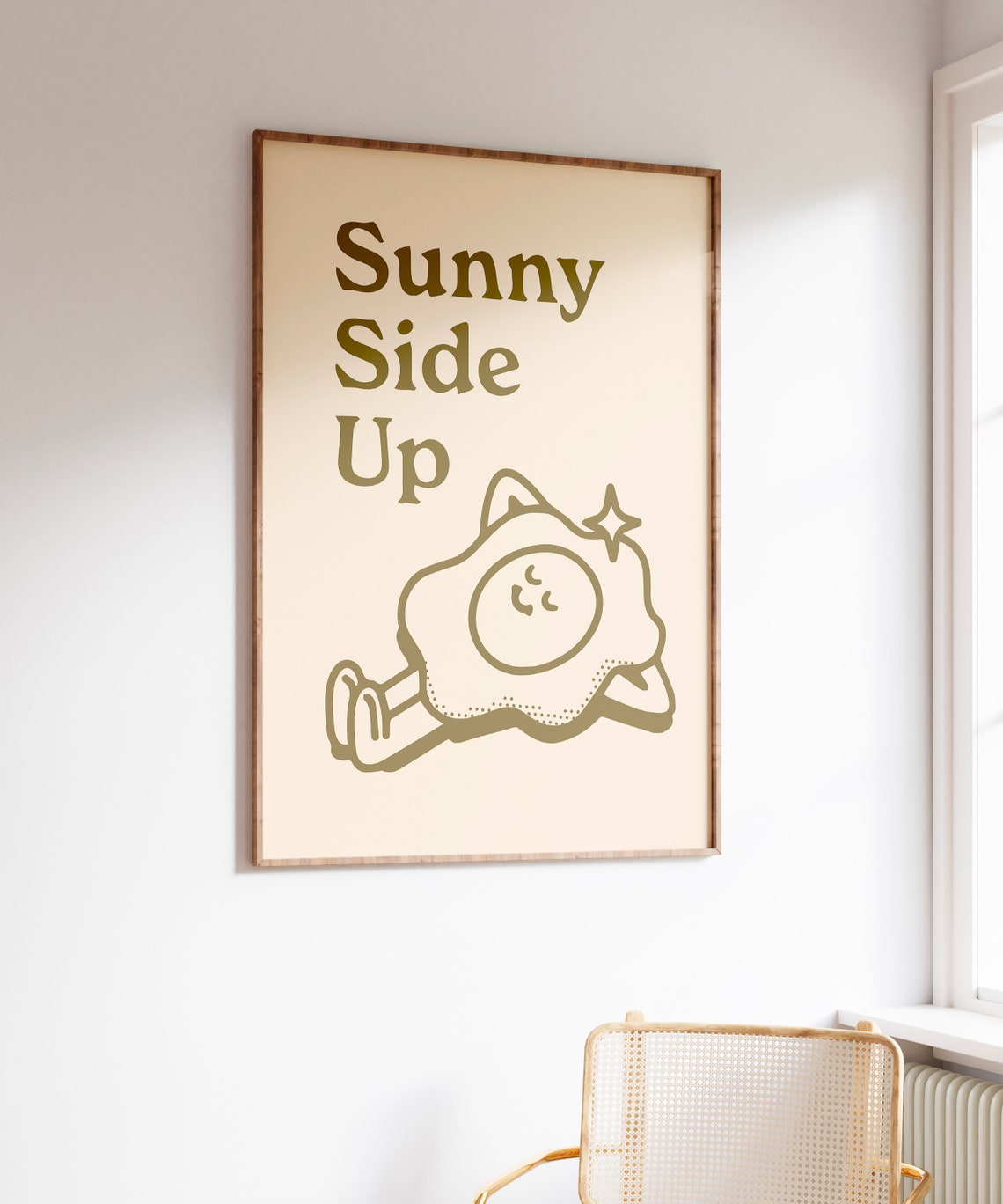 Sunny Side Up Retro Fried Egg Cartoon Breakfast Quote Fun Wall Art - Image 4